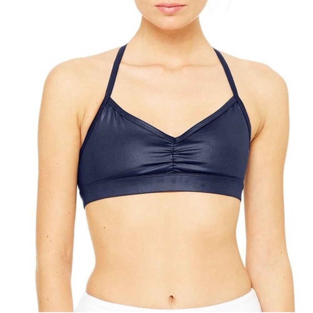 ALO Yoga Blue Sunny Strappy Sports Bra for Intimates NAVY GLOSS Size Large